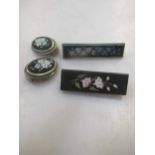 Micro-mosaic bar brooch and pair of earrings. A pretra-dura floral bar brooch, 19th century (3)