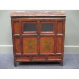 A Chinese painted gilt decorated low cabinet, 81 x 79 x 32cm