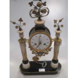 A French 19th century marble and ormolu mantel clock, with twin columns, silk suspension movement in