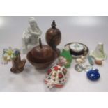A collection of small collectors items, including an Egyptian Shabti, a Worcester candle