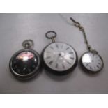An 18th century silver cased pocket watch, together with a lady's continental silver fob watch and a