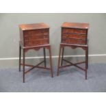 A pair of bedsides, one with a hinged lid and single drawer, the other with three drawers, 72 x 36 x