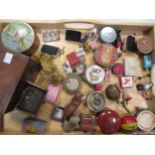 A colection of miniature vintage tins, boxes, packets and other similar items