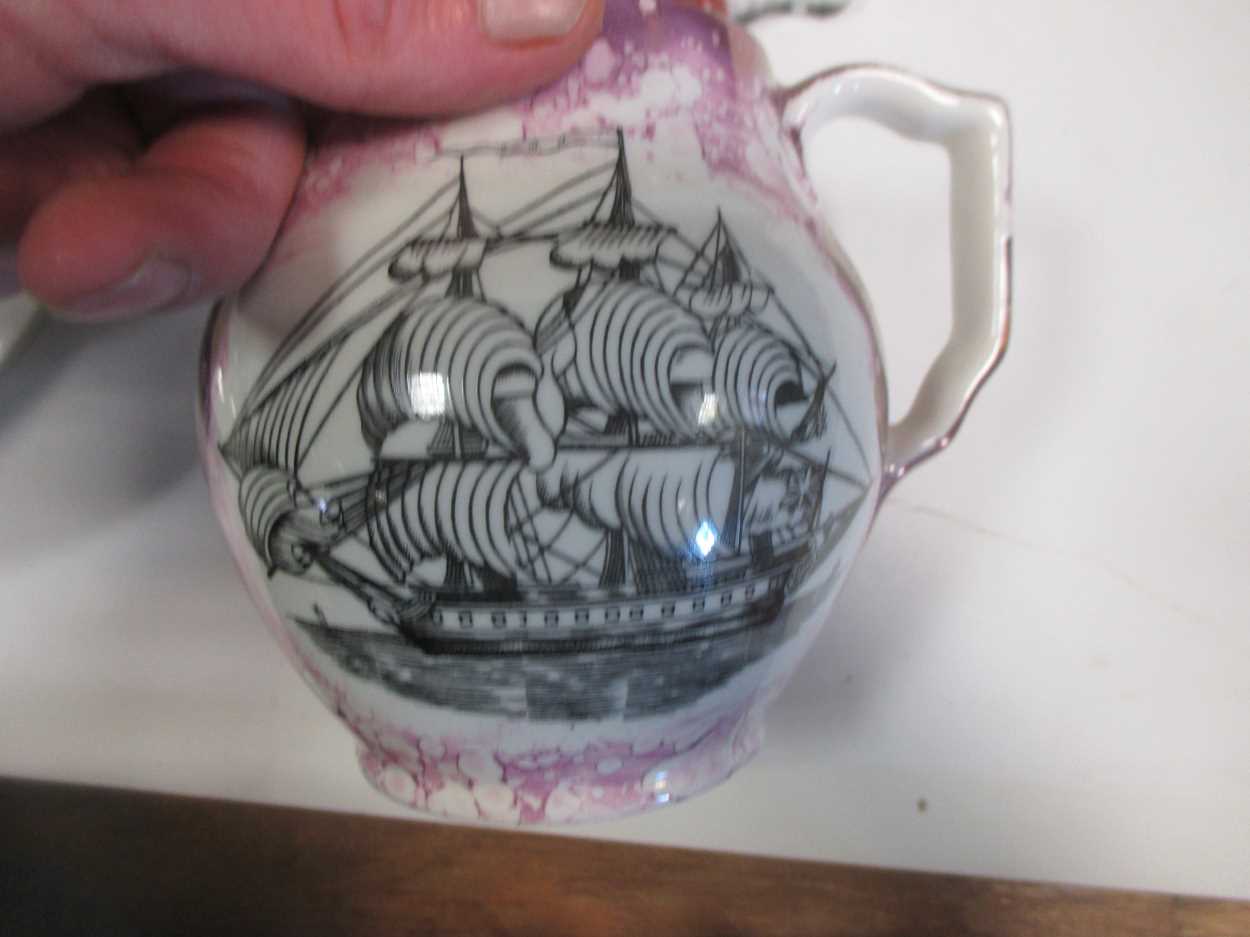 A Copeland Spode blue and white jug and bowl, a Sunderland lustre bowl printed with a view of the - Image 4 of 4