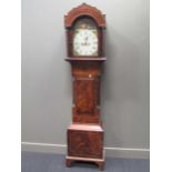 A Victorian mahogany longcase clock, painted arched dial with seconds dial and date aperture,