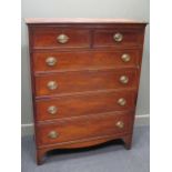 A large 19th century mahogany chest of drawers, fitted with two short and four long drawers, on