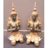 A pair of painted bronze or brass Thai 'Teppannom Angel' kneeling figures, 75cm high