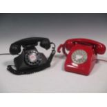 Two modern copies of telephones, one red 'GPO 746 rotary' and one black 'GPO 200' (2)