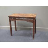 A 19th century Chinese elm altar table, with rectangular top over a pierced apron 80 x 92 x 46cm