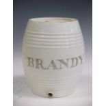 A 19th century creamware spirit barrel inscribed 'Brandy'