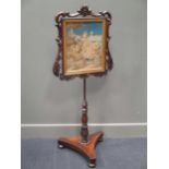 A Williiam IV rosewood polescreen, on a triform base 131cm high; A George III style mahogany