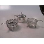 A pair of George III silver salts (one liner missing) together with a pair of salts spoons and a