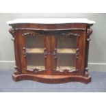A Victorian rosewood serpentine side cabinet with marble top 92 x 122 x 42cm