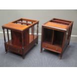 A matched pair of mahogany cantabury/ lamp tables with base drawer on brass up castors 50 x 38 x