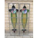 A pair of Charles Rennie Mackintosh inspired stained glass panels 81.75 x 23cm