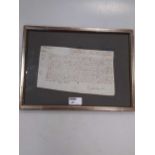 A legal surrender agreement, Benson family, held at a Court Baron in March 1656, framed