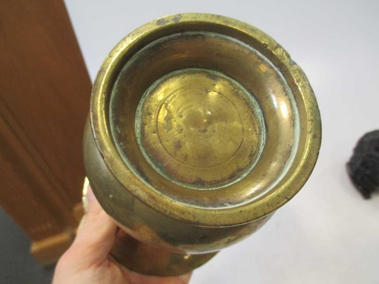 A Chinese red lacquered tray; a model Buddha; bronze lotus bowl, a vase and resin model of a water - Image 3 of 11