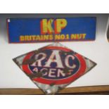 RAC Agent double sided enamel sign, and another 'KP Britain's No! Nut' (2)