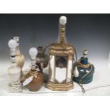 A group of table lamps to include a turquoise pottery lamp and an Italian mirrored gilt lamp