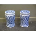 A pair of 20th century Chinese blue and white garden seats