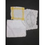 A box of linen to include, napkins, small table cloths, hankerchiefs and cotton net curtains