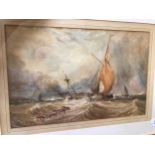 Pictures: a marine scene with sailing boats in a squall, date (18)51, 25 x 38cm, a Rowlandson 'Bay