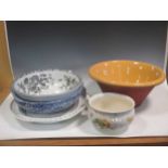 A box of washbowls, a dairy bowl, a meat platter and pot