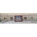 A collection of five leaded glass panels largest 44 x 42cm