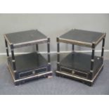 A pair of ebonised and gilt decorated side tables 53 x 45 x 45cm