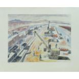 Edward Bawden CBE RA, British 1903-1989- "Aid to Russia; The Rail-Head at Khanagin, Iraq";