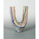 A mid-century Italian Art Pottery twin-spout vase or candle holder,