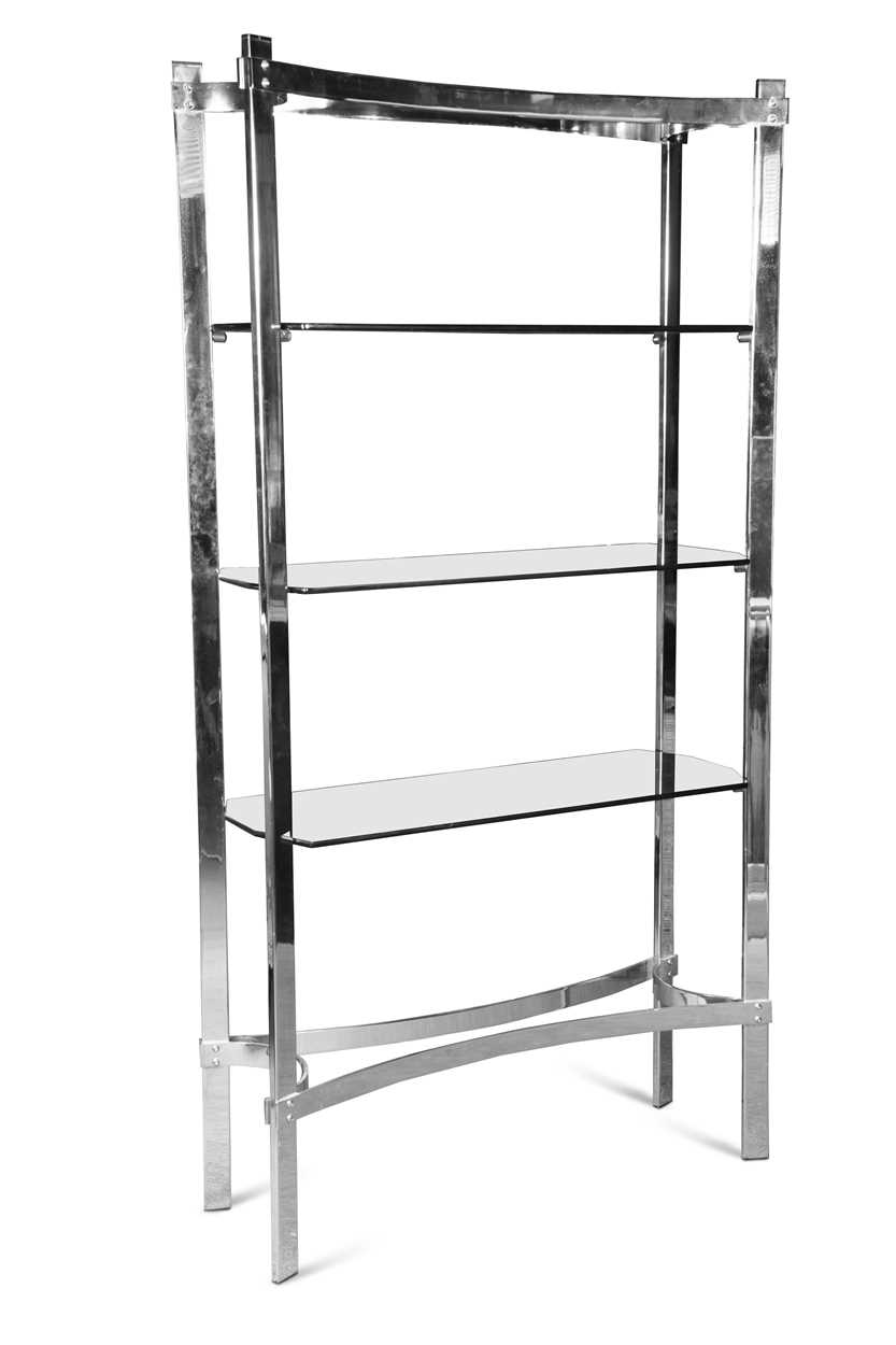 A set of free-standing chrome and smoke glass open shelves, - Image 2 of 2