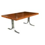 Y Attributed to Milo Baughman, a rosewood and chrome extending table,