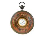 A French circular tole case wall clock, 19th century,