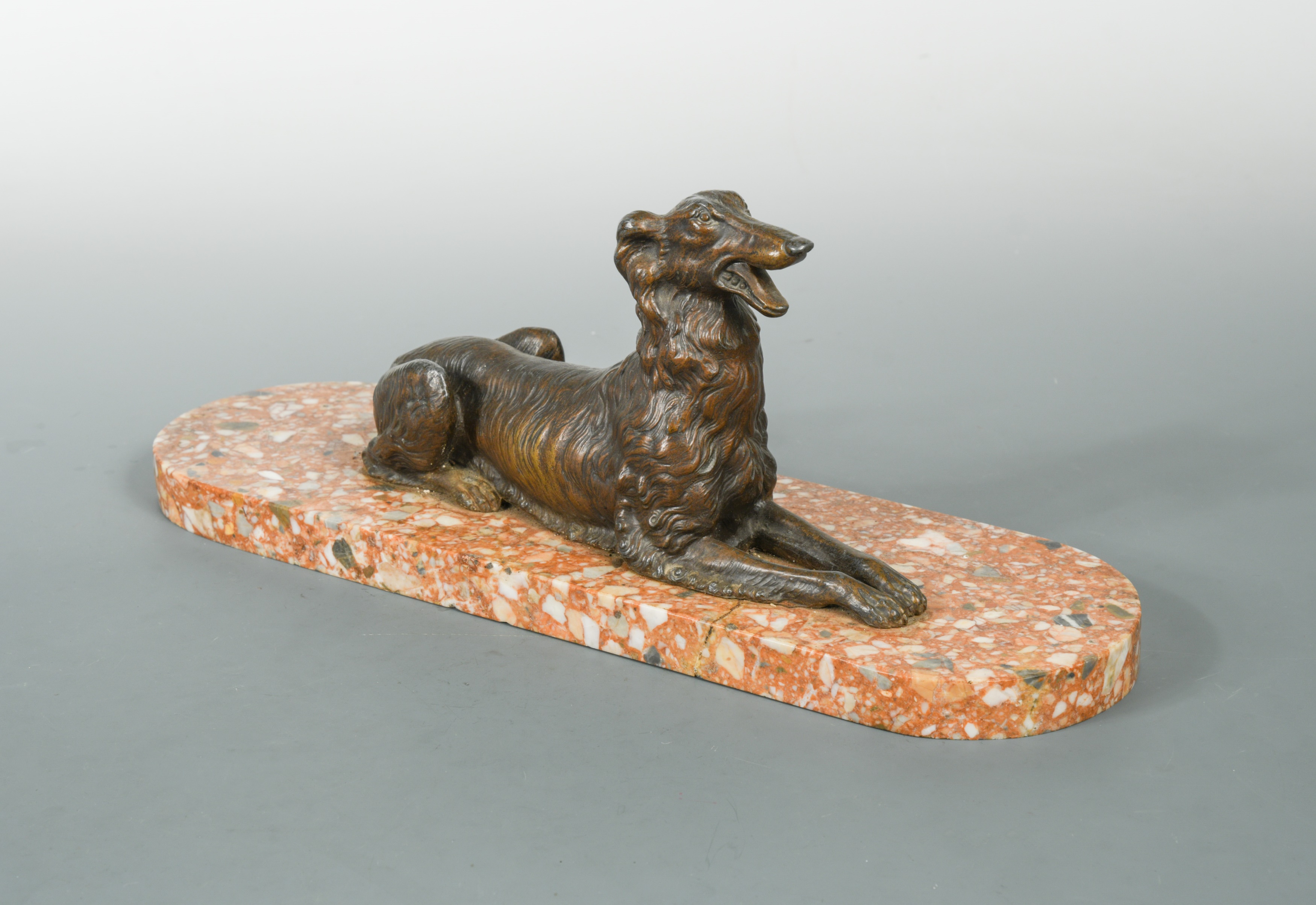 A bronzed spelter model of a Borzoi, early 20th century,