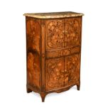 A Louis XV tulipwood and marquetry secretaire cabinet,