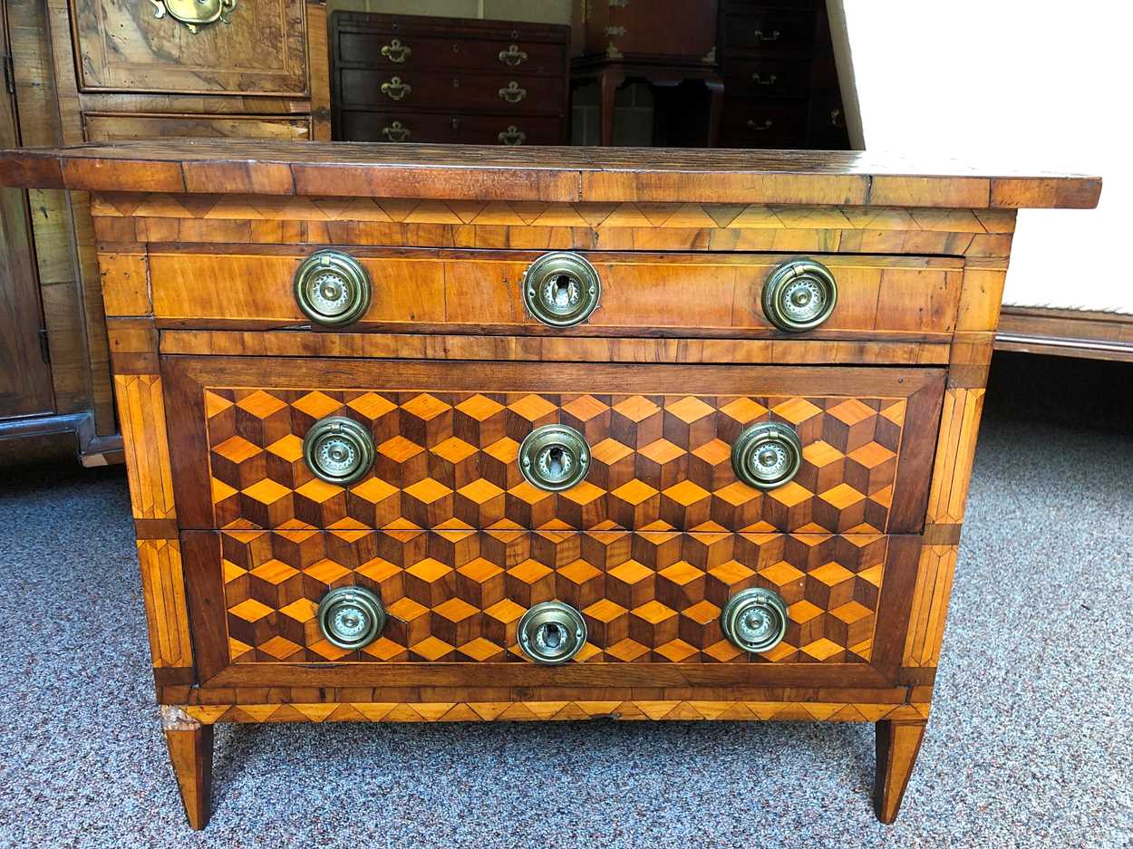 A small scale continental parquetry and marquetry commode, late 18th century, - Image 8 of 10