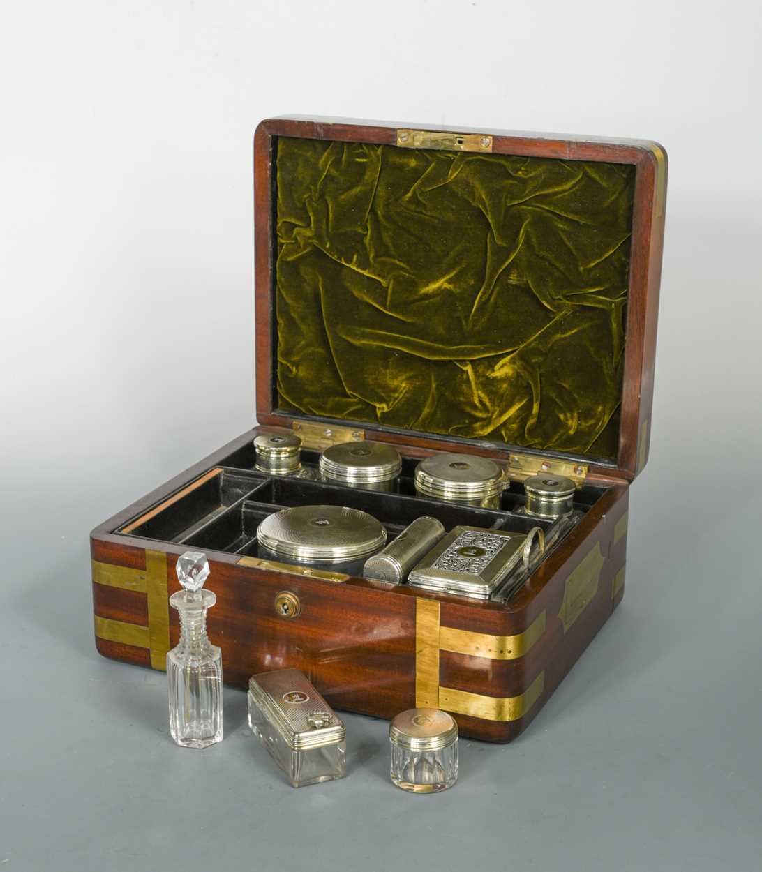 A George IV mahogany brass bound dressing case, - Image 2 of 17