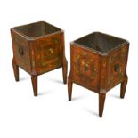 A pair of satinwood banded and painted jardinieres, circa 1900,