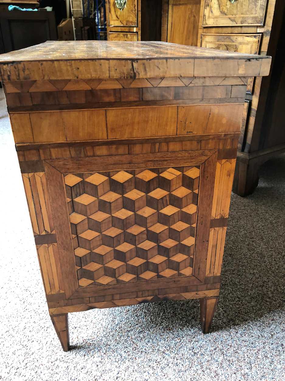 A small scale continental parquetry and marquetry commode, late 18th century, - Image 4 of 10