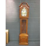 A reproduction longcase clock with broken swan neck pediment 202x 45x 26cm