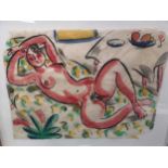 Manner of Chagall A reclining female nude watercolour 36 x 48cm