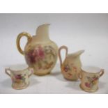 Items of Royal Worcester blush ivory miniature porcelain to include a two two-handled loving cups