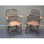 Two similar stick back Windsor armchairs (2)