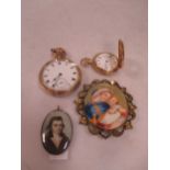 A 19th century portrait miniature of a gentleman together with another of the holy family on