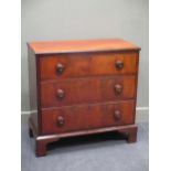 An early mahogany chest of three long drawers on bracket feet 87 x 88 x 44cm