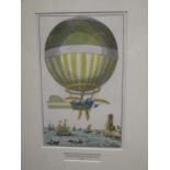 A set of nine off set colour lithographs depicting hot air balloons, originally published in 1956 by