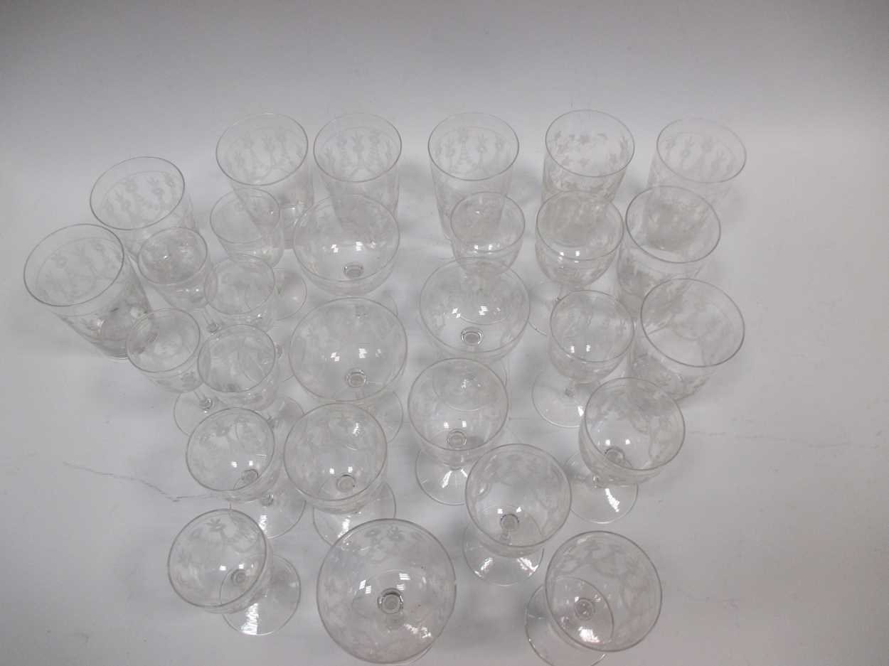 A collection of etched Edwardian glass stem ware - Image 6 of 6