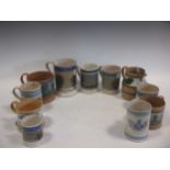 A collection of 19th century Mocha Ware tankards and a similar jug