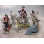 Six various 20th century porcelain or bone china figures, including Dresden girl with flower